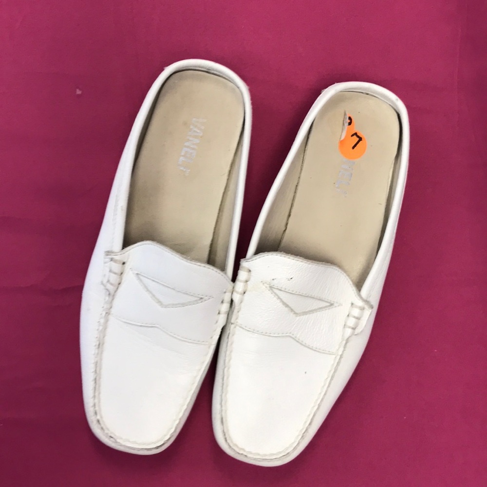 White leather slip one. Comfy